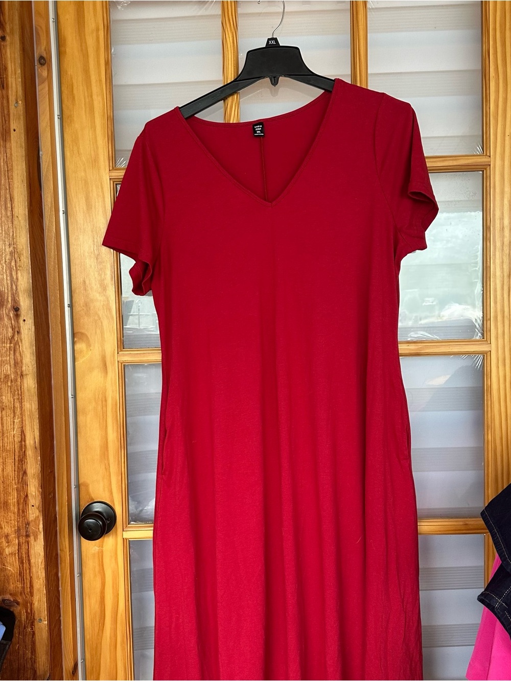 SHEIN V-Neck Short Sleeve Midi Dress - Red